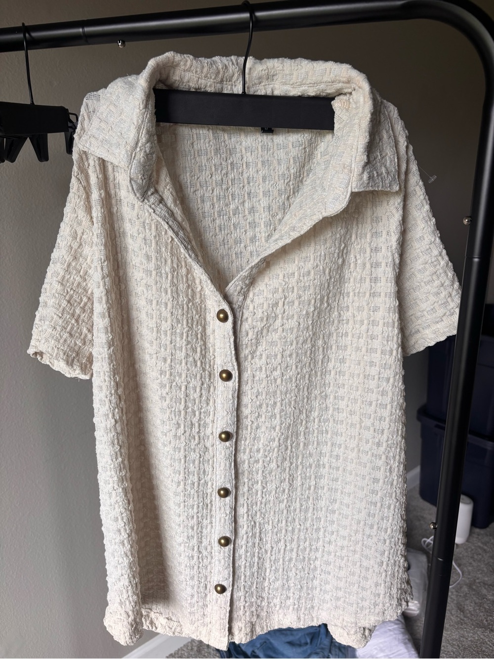 Fred David Cream Textured Short Sleeve Top